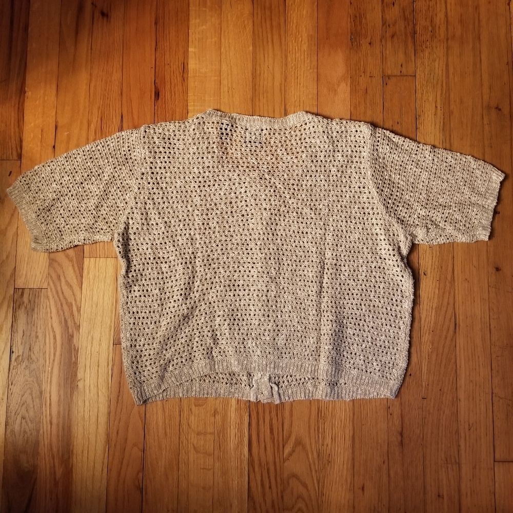 Vintage Gap Short Sleeve Linen Button Up Holey Cardigan Beige Womens Size Medium - Picture 2 of 9